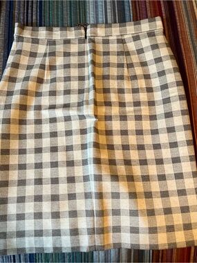 CAbi Gray and Cream Gingham-Trim Skirt
